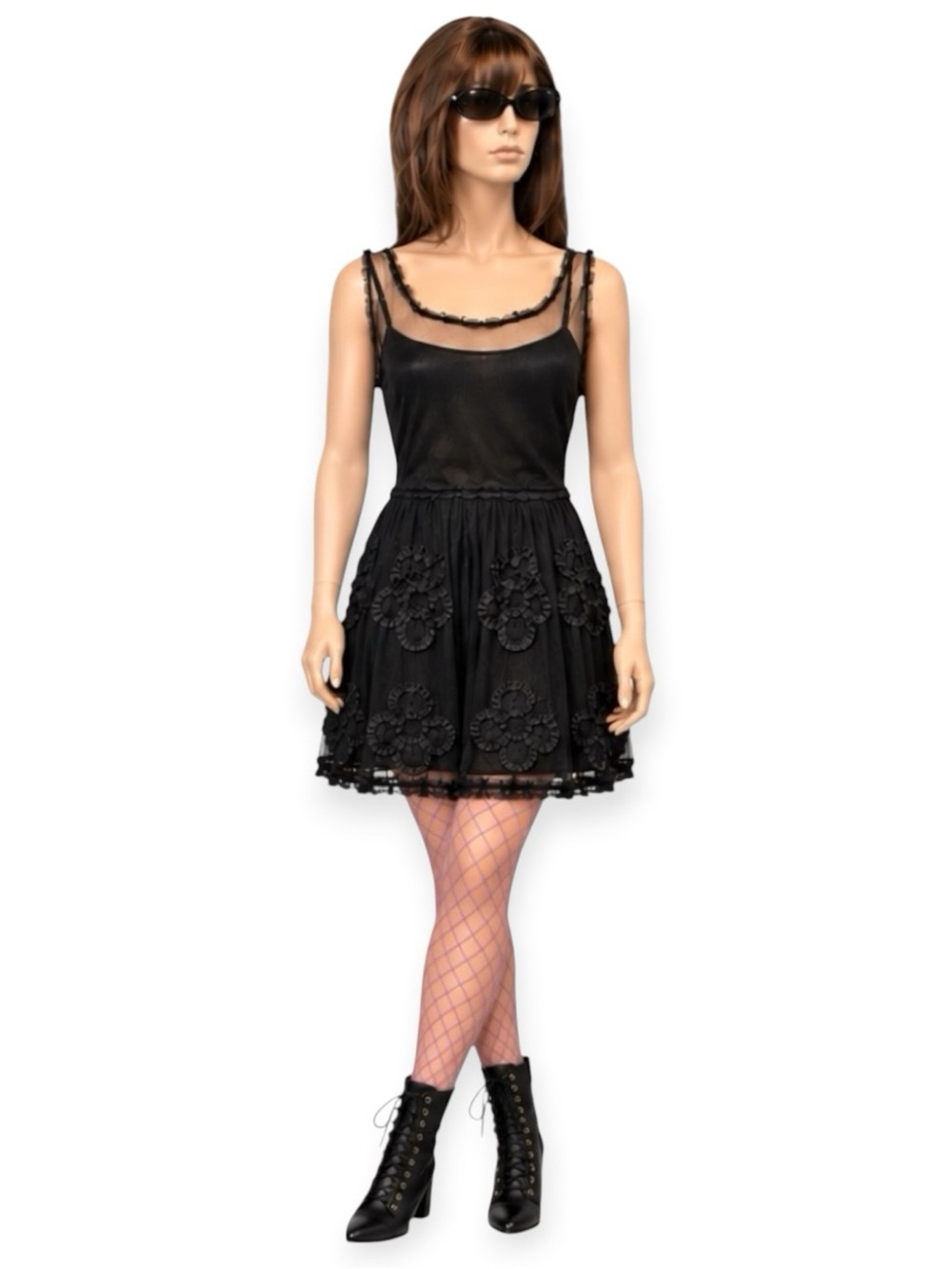 Black Mesh Floral Dark Romantic Whimsy Goth Dark Fairy Witch Core Dress Size M